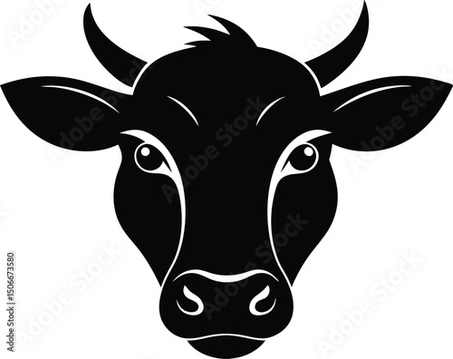 Vector of cow head silhouette vector on white background, Cow head Vector Illustration.