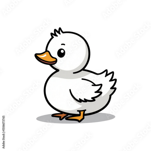 Cute cartoon illustration of a fluffy white duck standing on a light background