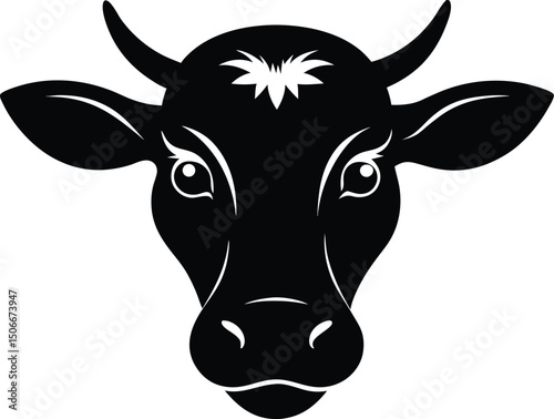 Vector of cow head silhouette vector on white background, Cow head Vector Illustration.