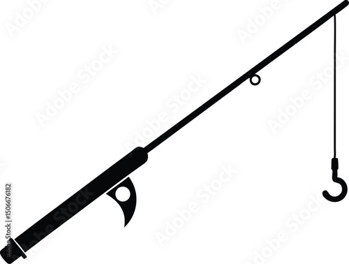 black fishing rod silhouette vector, Fishing rod with fishing line float and hook vector illustration