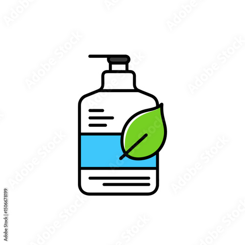 Minimalist eco-friendly refillable soap bottle design with leaf, sustainability