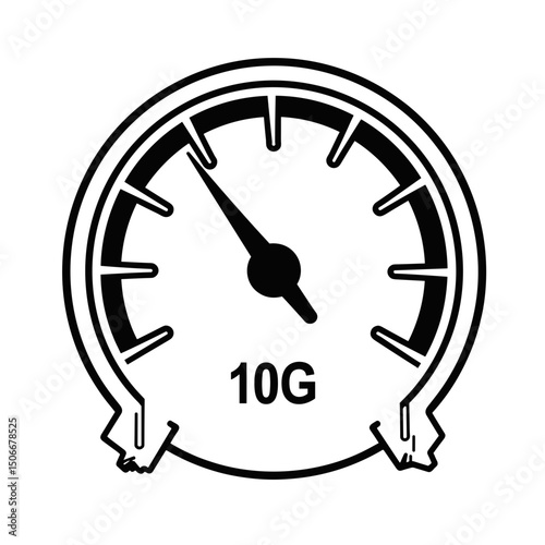 Speed test meter maxing out at 10G in clean line art style, precision
