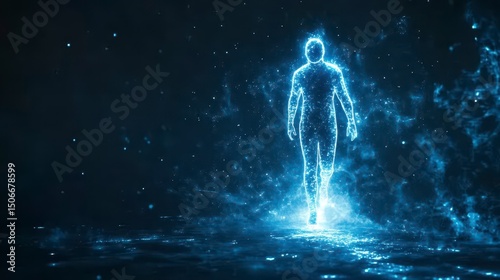 Ethereal Human Silhouette Emerging from Cosmic Stardust Glow