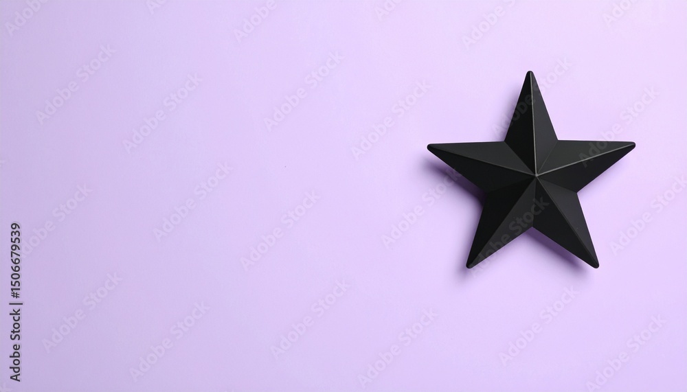Obraz premium 控えめながらも存在感を放つマットブラックの星が左下隅に置かれた淡いラベンダー背景と対照をなして、繊細なミニマルアートを演出する