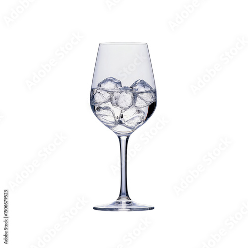 Crystal Clear Wine Glass with Ice Cubes