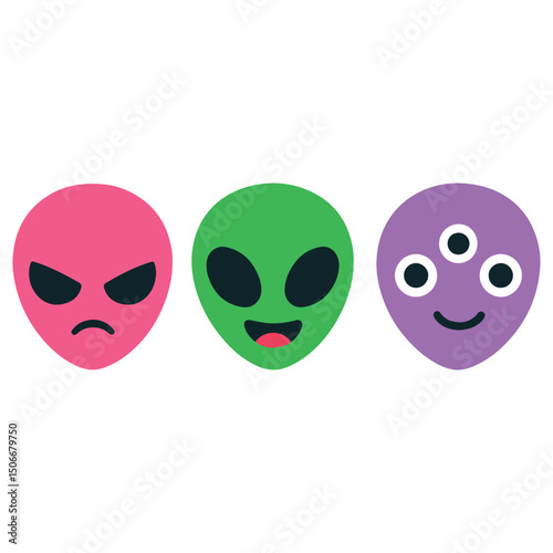 Space Alien Heads Trio clipart, Outer Space illustration, Colorful Space design sublimation
