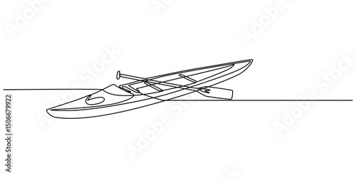 Vector illustration of kayak canoe rowboat sailboat yacht isolated on white background, Single line drawing of canoe trails and rafting club with kayaking equipment, boat icon continuous one line draw