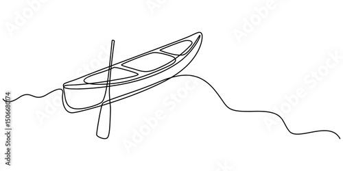 Vector illustration of kayak canoe rowboat sailboat yacht isolated on white background, Single line drawing of canoe trails and rafting club with kayaking equipment, boat icon continuous one line draw