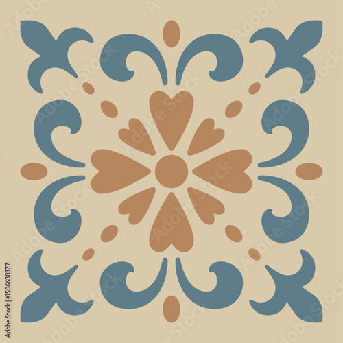 Vintage Geometric Floral Tile Pattern – Mediterranean Style Decorative Tiles