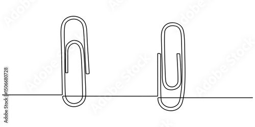 Linear background of paper clip. One continuous line drawing of a paper clip, Single line drawing illustration of Metal paper clip. Realistic paper clip concept vector art. Doodle line illustration. 