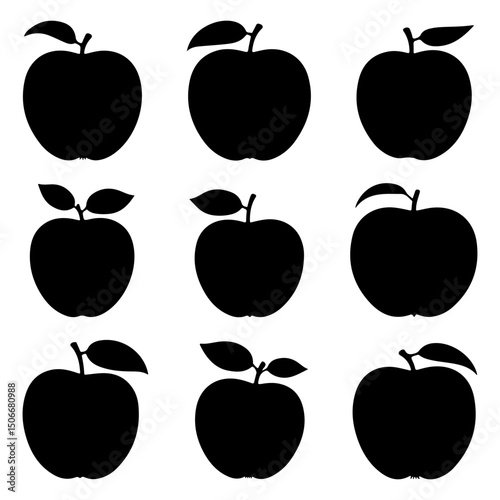 apple silhouette set collection different style on is isolated