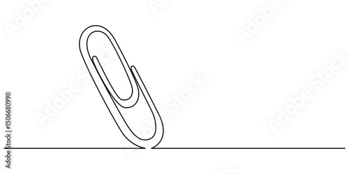 Linear background of paper clip. One continuous line drawing of a paper clip, Single line drawing illustration of Metal paper clip. Realistic paper clip concept vector art. Doodle line illustration. 