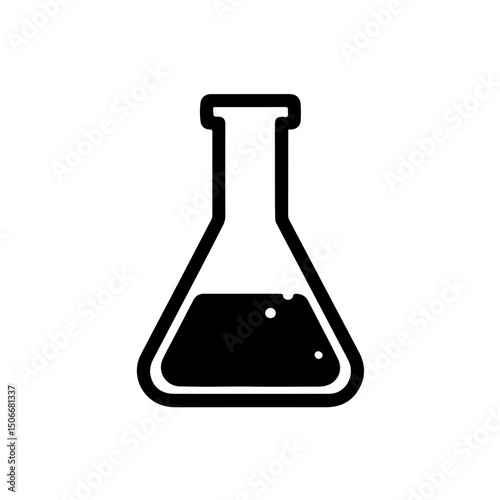 Scientific Discovery Flask Icon - Innovation & Research Symbol. An engaging illustration of an Erlenmeyer flask, partially filled