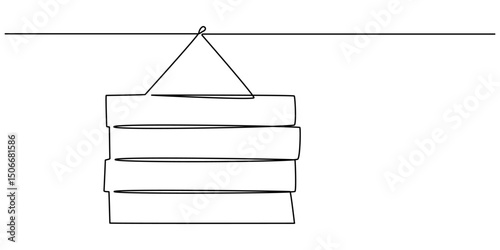 wood board continuous one line drawing, cartoon wood board, Old weathered wood signboard, wooden sign board hang on a rope, wood blank panel, cutout.