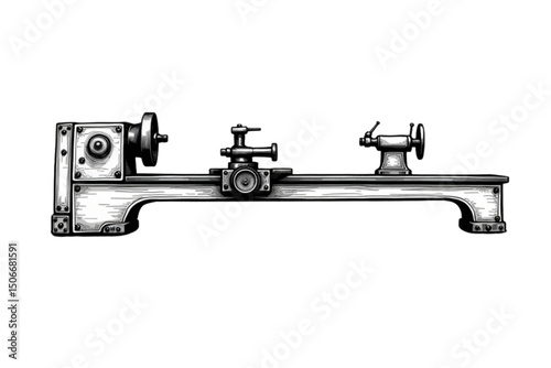 Detailed illustration of a lathe machine, representing woodworking and craftsmanship