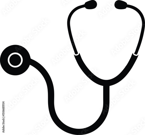 Doctor stethoscope medical device icon silhouette vector. medical stethoscope icon, Stethoscope black silhouette vector.