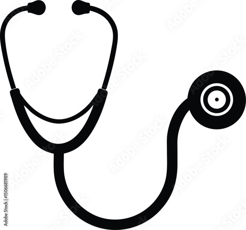 Doctor stethoscope medical device icon silhouette vector. medical stethoscope icon, Stethoscope black silhouette vector.