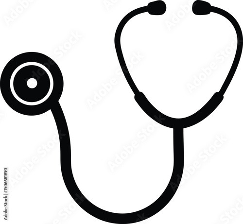 Doctor stethoscope medical device icon silhouette vector. medical stethoscope icon, Stethoscope black silhouette vector.