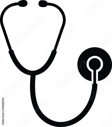Doctor stethoscope medical device icon silhouette vector. medical stethoscope icon, Stethoscope black silhouette vector.