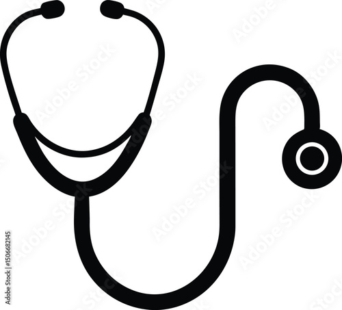 Doctor stethoscope medical device icon silhouette vector. medical stethoscope icon, Stethoscope black silhouette vector.