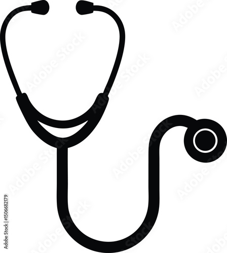 Doctor stethoscope medical device icon silhouette vector. medical stethoscope icon, Stethoscope black silhouette vector.