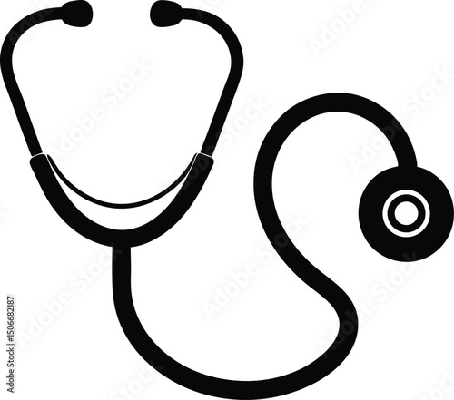 Doctor stethoscope medical device icon silhouette vector. medical stethoscope icon, Stethoscope black silhouette vector.