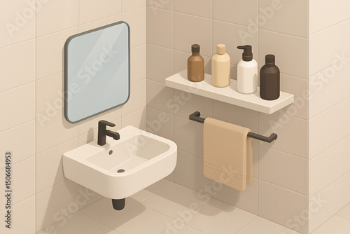 Minimalist bathroom interior design, neutral tones, for websites