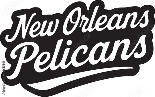 Stylish New Orleans Pelicans logo in white script on a black background, perfect for sports fans and enthusiasts