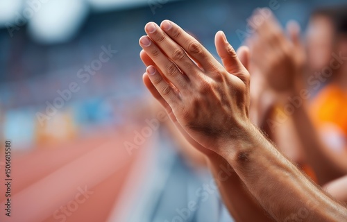 Clapping spectators cheer track and field athletes at China stadium, exhibiting sports zeal and vibrant national enthusiasm photo