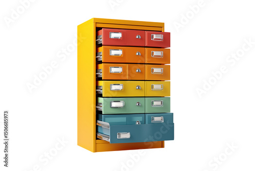 Colorful Metal Storage Unit with Open Drawers