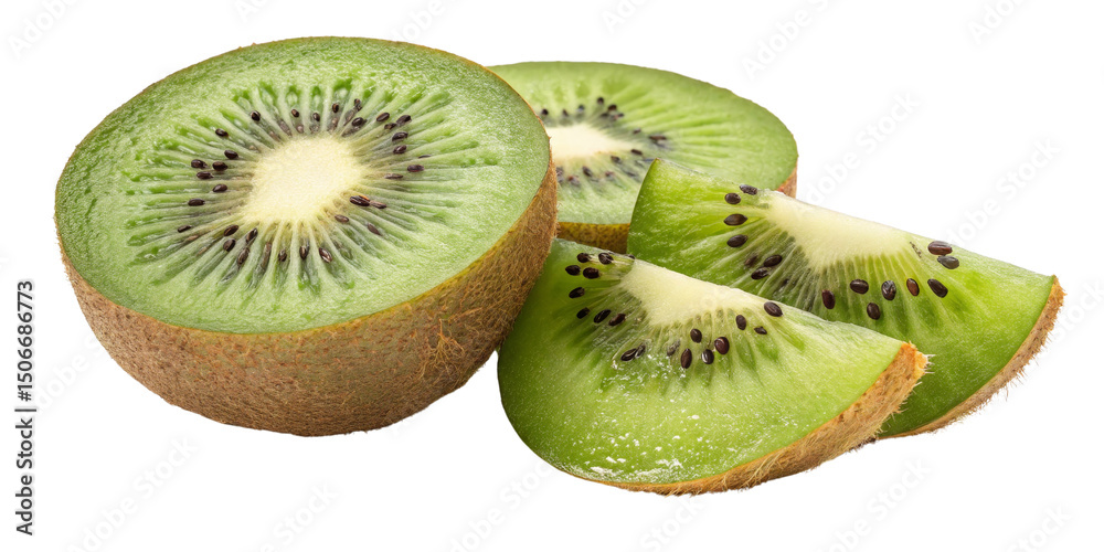 Fototapeta premium Sliced Kiwi Fruit Composition Isolated on Transparent Background, Healthy Food, Vitamin C, Kiwi, Fruit, Food