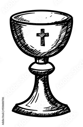 holy grail chalice outline religious vector drawing