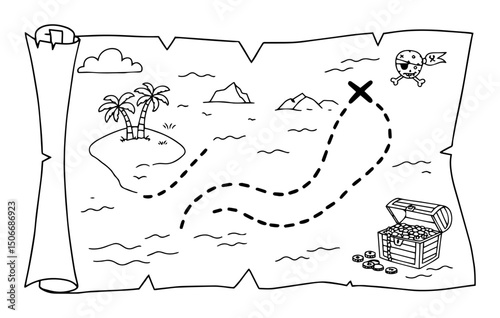treasure island map outline cartoon vector