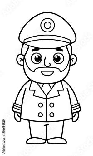 young sea captain cartoon outline vector