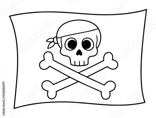 pirate flag with skull cartoon outline vector