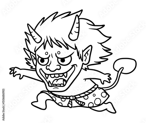 japanese oni demon cartoon outline vector