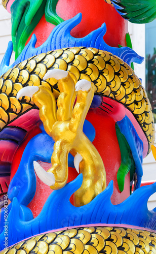 This decorative sculpture in china shows the detail of the dragon's clawed foot and expertise of the artist.