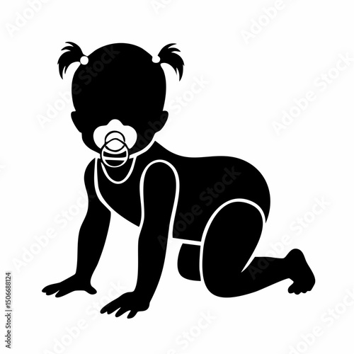 Crawling Baby with Pacifier Silhouette – Flat Baby Vector