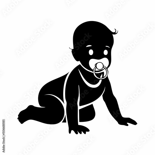 Crawling Baby with Pacifier Silhouette – Flat Baby Vector