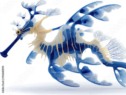 Artistic illustration of a leafy sea dragon with elaborate fins