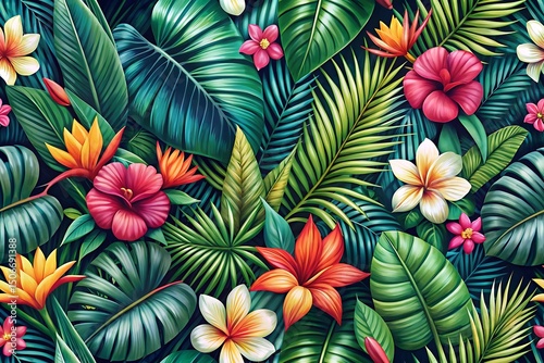Wallpaper Mural Tropical scene with many flowers and leaves Torontodigital.ca