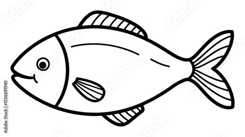 cartoon fish outline - black and white sea animal vector illustration