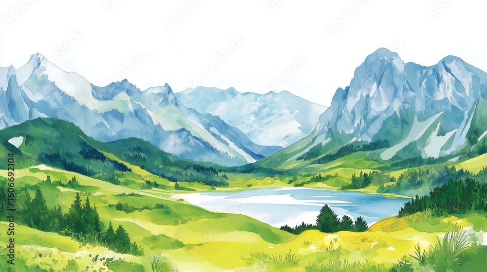 Fototapeta premium Durmitor National Park. Durmitor National Park hand drawn watercolor illustration
