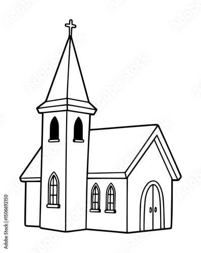 church building outline - small chapel vector in minimal style
