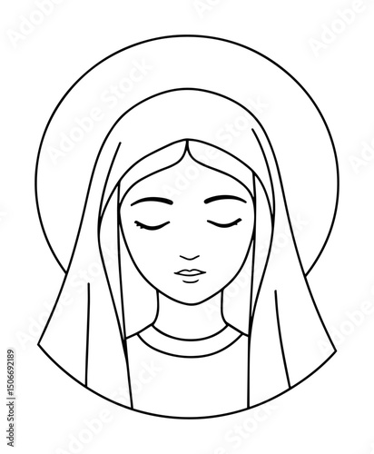 virgin mary head outline - female saint portrait vector