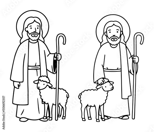 jesus shepherd outline - good shepherd with sheep vector