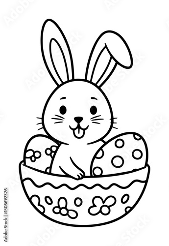 easter bunny in egg outline - cute holiday animal vector