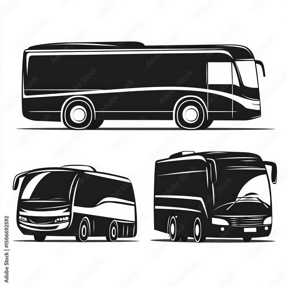 Obraz premium public transport silhouette , black and white illustration isolated on white background