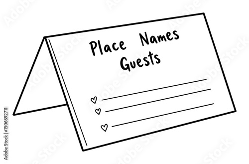 wedding place card outline - guest name tag vector illustration