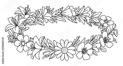 floral crown outline - wedding flower headpiece vector